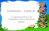 Grammaire – Leçon 20 Lexpression du but, de lintention ou de la destination (Bilan)