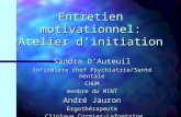Entretien motivationnel: Atelier dinitiation Sandra DAuteuil Infirmière chef Psychiatrie/Santé mentale CHUM membre du MINT André Jauron Ergothérapeute.