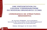 1 UNE PRÉSENTATION DU COLLÈGE COMMUNAUTAIRE DU NOUVEAU-BRUNSWICK (CCNB) LÉMERGENCE DE STRUCTURES INNOVANTES Dr Sylvain POIRIER, vice-président Services.