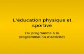 Léducation physique et sportive Du programme à la programmation dactivités.