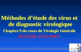 Méthodes détude des virus et de diagnostic virologique Chapitre 9 du cours de Virologie Générale MATIERE DEXAMEN.