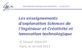 Les enseignements dexploration Sciences de lIngénieur et Créativité et Innovation technologique D Taraud IGEN STI Paris, le 10 mai 2011 PROGRAMME NATIONAL.