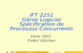© Petko ValtchevUniversité de Montréal Février 2002 1 IFT 2251 Génie Logiciel Spécification de Processus Concurrents Hiver 2002 Petko Valtchev.