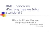 1 XML : concours dacronymes ou futur standard ? Bilan de lécole Franco- Maghrébine IN2P3 Jean-Michel Gallone 7.12.2001.