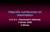 Objectifs nutritionnels en réanimation D.E.S.C. Réanimation Médicale 5 février 2008 O.Brissy.