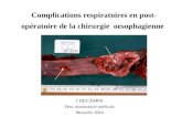 Complications respiratoires en post- opératoire de la chirurgie oesophagienne I DECAMPS Desc réanimation médicale Marseille 2004.