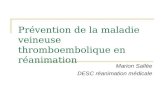 Prévention de la maladie veineuse thromboembolique en réanimation Marion Sallée DESC réanimation médicale.