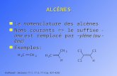 ALCÈNES n La nomenclature des alcènes n Noms courants => le suffixe -ane est remplacé par –ylène (ou -ène) n Exemples: Vollhardt - Sections 11-1, 11-2,