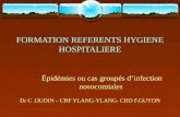 FORMATION REFERENTS HYGIENE HOSPITALIERE Dr C.OUDIN – CRF YLANG-YLANG- CHD F.GUYON Épidémies ou cas groupés dinfection nosocomiales.