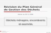 09.11.2006 Révision du Plan Général de Gestion des Déchets Déchets ménagers, encombrants et assimilés Atelier du 09.11.2006.