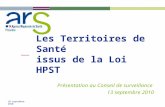 Les Territoires de Santé issus de la Loi HPST Présentation au Conseil de surveillance 13 septembre 2010 10 septembre 2010.