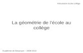 La géométrie de l'école au collège Articulation école-collège Académie de Besançon – 2009-2010.