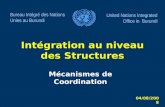 Intégration au niveau des Structures Mécanismes de Coordination Bureau Intégré des Nations Unies au Burundi United Nations Integrated Office in Burundi.