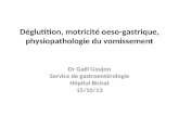 Déglutition, motricité oeso-gastrique, physiopathologie du vomissement Dr Gaël Goujon Service de gastroentérologie Hôpital Bichat 15/10/13.