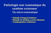 Pathologie non traumatique du système extenseur Ou micro-traumatique Maladie d’Osgood-Schlatter Maladie de Sinding-Larsen-Johanson Tendinopathies rotuliennes.