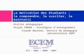 ETS - UQAC – UQAR - UQAT Atelier pédagogique Projet FODAR – Stratégies d’enseignement Claude Boucher, Service de pédagogie universitaire UQAT La motivation.