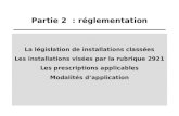 Partie 2 : réglementation La législation de installations classées Les installations visées par la rubrique 2921 Les prescriptions applicables Modalités.