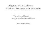 Algebraische Zahlen: Exaktes Rechnen mit Wurzeln Theorie und Praxis geometrischer Algorithmen Sascha El-Abed.