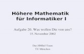 Höhere Mathematik für Informatiker I Aufgabe 20. Was wollen Die von uns? 15. November 2002 Das HMInf-Team TU München.