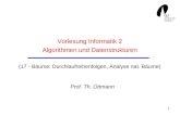 1 Vorlesung Informatik 2 Algorithmen und Datenstrukturen (17 - Bäume: Durchlaufreihenfolgen, Analyse nat. Bäume) Prof. Th. Ottmann.