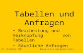 Tabellen und Anfragen Bearbeitung und Verknüpfung von Tabellen Räumliche Anfragen Manuela Nie und Beate Fuchs 26. November 2001.