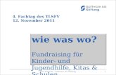 1 4. Fachtag des TLSFV 12. November 2011 wie was wo? Fundraising für Kinder- und Jugendhilfe, Kitas & Schulen wie was wo? Fundraising für Kinder- und Jugendhilfe,