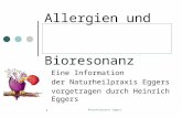 Naturheilpraxis Eggers 1 Allergien und Bioresonanz Eine Information der Naturheilpraxis Eggers vorgetragen durch Heinrich Eggers.