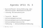 © 2002 Mag. Hessel1 Agenda UFG1 VL 3 Kurzreferat Einschätzung der ökosozialen Marktwirtschaft Lösung Bilanzanalyse Tausch, Markt Unternehmensarten Unternehmensentscheidungen.