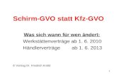 Schirm-GVO statt Kfz-GVO Was sich wann für wen ändert: Werkstättenverträge ab 1. 6. 2010 Händlerverträge ab 1. 6. 2013 © Vortrag Dr. Friedrich Knöbl 1.