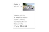 Auto 1 BMW 1er Diesel 116 PS 5-Jahres-Garantie Leder-Lenkrad Leichtmetallräder Einparkhilfe Preis: 26.699.
