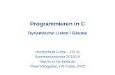 Programmieren in C Dynamische Listen / Bäume Hochschule Fulda – FB AI Sommersemester 2013/14  Peter Klingebiel, HS Fulda, DVZ.
