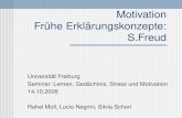 Motivation Frühe Erklärungskonzepte: S.Freud Universität Freiburg Seminar: Lernen, Gedächtnis, Stress und Motivation 14.10.2008 Rahel Moll, Lucio Negrini,