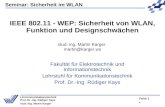 Seminar: Sicherheit im WLAN * Folie 1 LS Kommunikationstechnik Prof. Dr.-Ing. Rüdiger Kays stud.-Ing. Martin Karger IEEE 802.11 - WEP: Sicherheit von.
