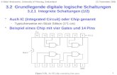 1 3.2 Grundlegende digitale logische Schaltungen 3.2.1 Integriete Schaltungen (1/2) Auch IC (Integrated Circuit) oder Chip genannt Typischerweise ein Stück.
