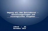 Umgang mit dem Betriebsrat – Gestaltungsfragen und strategisches Vorgehen Lübeck – 20. November 2012.
