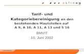 Tarif- und Kategoriebereinigung an den bestehenden Mautstellen auf A 9, A 10, A 11, A 13 und S 16 BMVIT 10. Juni 2002.