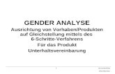 1eb consulting Elke Beneke GENDER ANALYSE Ausrichtung von Vorhaben/Produkten auf Gleichstellung mittels des 6-Schritte-Verfahrens Für das Produkt Unterhaltsvereinbarung.