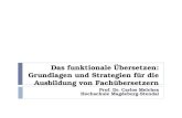 Das funktionale Übersetzen: Grundlagen und Strategien für die Ausbildung von Fachübersetzern Prof. Dr. Carlos Melches Hochschule Magdeburg-Stendal.