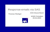 AXA Deutschland Response- emails via SAS Seite 1 20.02.2003 AXA Service AG, Deutschland Thomas Rüdiger (thomas.ruediger@gmx.at) / VTS-CRM / smtp_ksfe.ppt.
