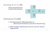 1 Vorlesung am 27.11.2006 Wahrscheinlichkeiten und ihre Berechnung Vorlesung am 4.12.2006: 1. Fortsetzung der Überlegungen zu Wahrscheinlichkeiten und.