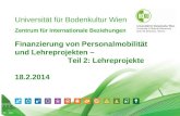 Workshop Finanzierung von Lehreprojekten 17.05.2014 1 Universität für Bodenkultur Wien Zentrum für Internationale Beziehungen Finanzierung von Personalmobilität.