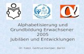 Alphabetisierung und Grundbildung Erwachsener 2005 Jubiläen und Entwicklungen Dr. habil. Gertrud Kamper, Berlin.