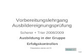 Vorbereitungslehrgang Ausbildereignungsprüfung Scherer + Trier 2008/2009 Ausbildung in der Gruppe Erfolgskontrollen B&B Präsentation starten mit F5 Weiter.