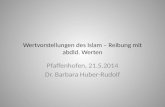 Wertvorstellungen des Islam – Reibung mit abdld. Werten Pfaffenhofen, 21.5.2014 Dr. Barbara Huber-Rudolf.