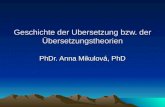 Geschichte der Ubersetzung bzw. der Übersetzungstheorien PhDr. Anna Mikulová, PhD.