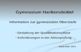 Gymnasium Hankensbüttel Information zur gymnasialen Oberstufe Gestaltung der Qualifikationsphase Anforderungen in der Abiturprüfung September 2014.