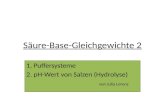 Säure-Base-Gleichgewichte 2 1. Puffersysteme 2. pH-Wert von Salzen (Hydrolyse) von Julia Lorenz.