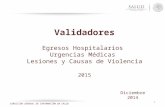 DIRECCIÓN GENERAL DE INFORMACIÓN EN SALUD 1 Validadores Egresos Hospitalarios Urgencias Médicas Lesiones y Causas de Violencia 2015 Diciembre 2014.
