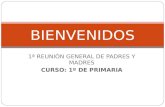 1ª REUNIÓN GENERAL DE PADRES Y MADRES CURSO: 1º DE PRIMARIA BIENVENIDOS.