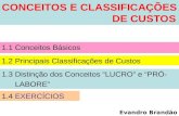 CONCEITOS E CLASSIFICAÇÕES DE CUSTOS 1.1 Conceitos Básicos 1.2 Principais Classificações de Custos 1.3 Distinção dos Conceitos LUCRO e PRÓ- LABORE 1.4.